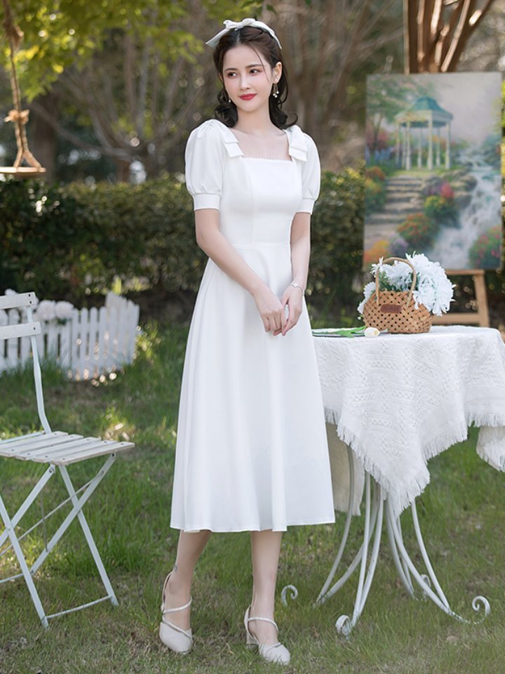 平时可穿登记白裙礼服订婚连衣裙