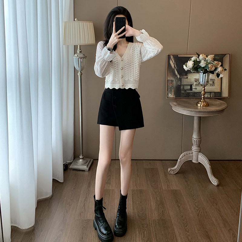 时尚套装女春秋季针织开衫高腰显瘦短裙裤两件套高级感穿搭一整套图片