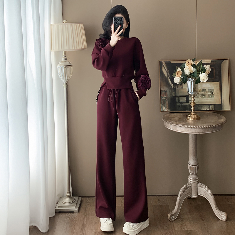 立体花朵设计感休闲套装女秋季时尚减龄高级感气质一整套ootd穿搭