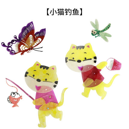 西安牛皮皮影戏手工DIY材料包寓言故事之【小猫钓鱼】儿童手工课