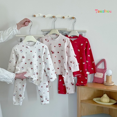 【新年款】羊毛蚕丝儿童保暖家居服套装秋衣秋裤套装5258