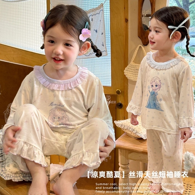 亲子款优可丝天丝卡通儿童七分袖家居服套装25T67