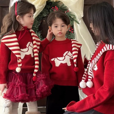 【亲子款年款毛衣】一家四口穿～大红毛衣马年儿童年款毛衣MY023