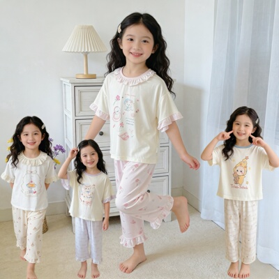 A类可降解～莱塞尔面料10A抗菌夏季亲子款儿童家居服套装AL2602