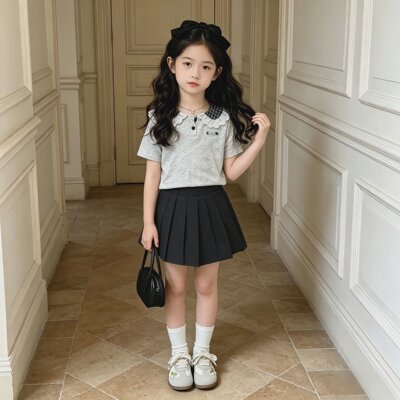 女童学院风黑色百褶裙CP16H31