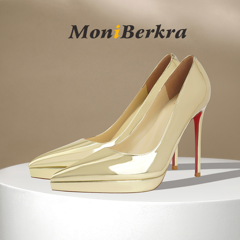 时尚新款防水台红底金属高跟鞋女