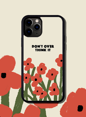 ins风红色花朵插画简约苹果13适配iPhone11Pro MAX清新17Pro复古16手机壳