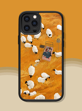 绵羊简约油画唯美秋日适配iPhone15ProMAX/13/12/14黄色麦田苹果艺术华为Mate60Pro荣耀OPPO小米VIVO手机壳