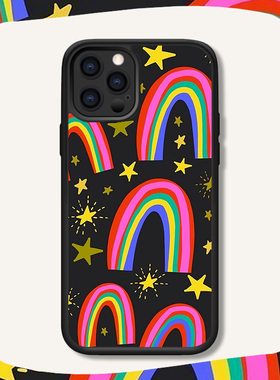 彩虹星星治愈黑色适配iphone15Pro/14/13Mini可爱彩色甜酷苹果华为Mate60小米OPPO一加vivo防摔手机壳