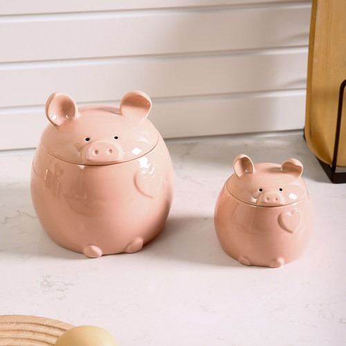 可爱猪油罐陶瓷带盖子勺子家用厨房用品耐高温食品级调味糖盐罐