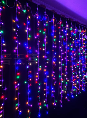 2026新款紫色鞭炮灯七彩LEDV形窗帘灯春节阳台装饰灯串节日氛围灯