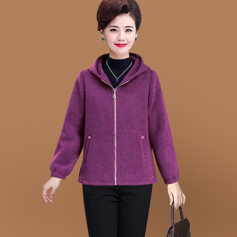 2024秋冬新款短款时尚洋气妈妈装羊毛外套中年女士毛呢大衣连帽