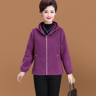 2024秋冬新款短款时尚洋气妈妈装羊毛外套中年女士毛呢大衣连帽
