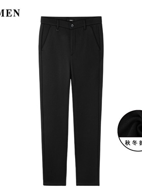 VMEN威曼新款秋冬加绒裤男黑色修身时装裤百搭休闲裤加厚长裤K552