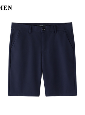 VMEN威曼男装藏青色直筒修身百搭高端休闲刺绣短裤五分裤V021D805
