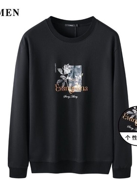 VMEN威曼潮流印花圆领套头黑色卫衣男秋季新款韩版男装V021W146