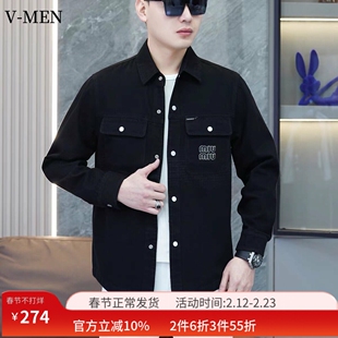 VMEN威曼2025春夏新款牛仔外套男修身帅气翻领牛仔夹克休闲外套男