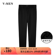 【抓绒】VMEN秋冬加绒男裤子黑色修身时装裤百搭休闲裤长裤K612
