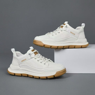 VMEN威曼新款真皮男士休闲鞋时尚百搭舒适透气运动鞋板鞋小白鞋男