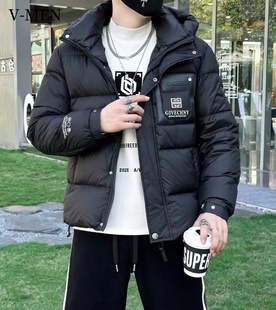 VMEN威曼冬季新款羽绒服男连帽修身黑色白鸭绒外套韩版时尚保暖