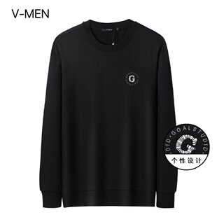 VMEN威曼潮流印花圆领套头黑色卫衣男秋季新款韩版男装V022W916