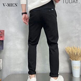 VMEN威曼男装秋新款长裤潮流时尚小直筒修身微弹黑色休闲裤K6201