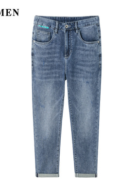 VMEN威曼新款夏修身小脚牛仔九分裤男潮流青年牛仔裤蓝色V023N333