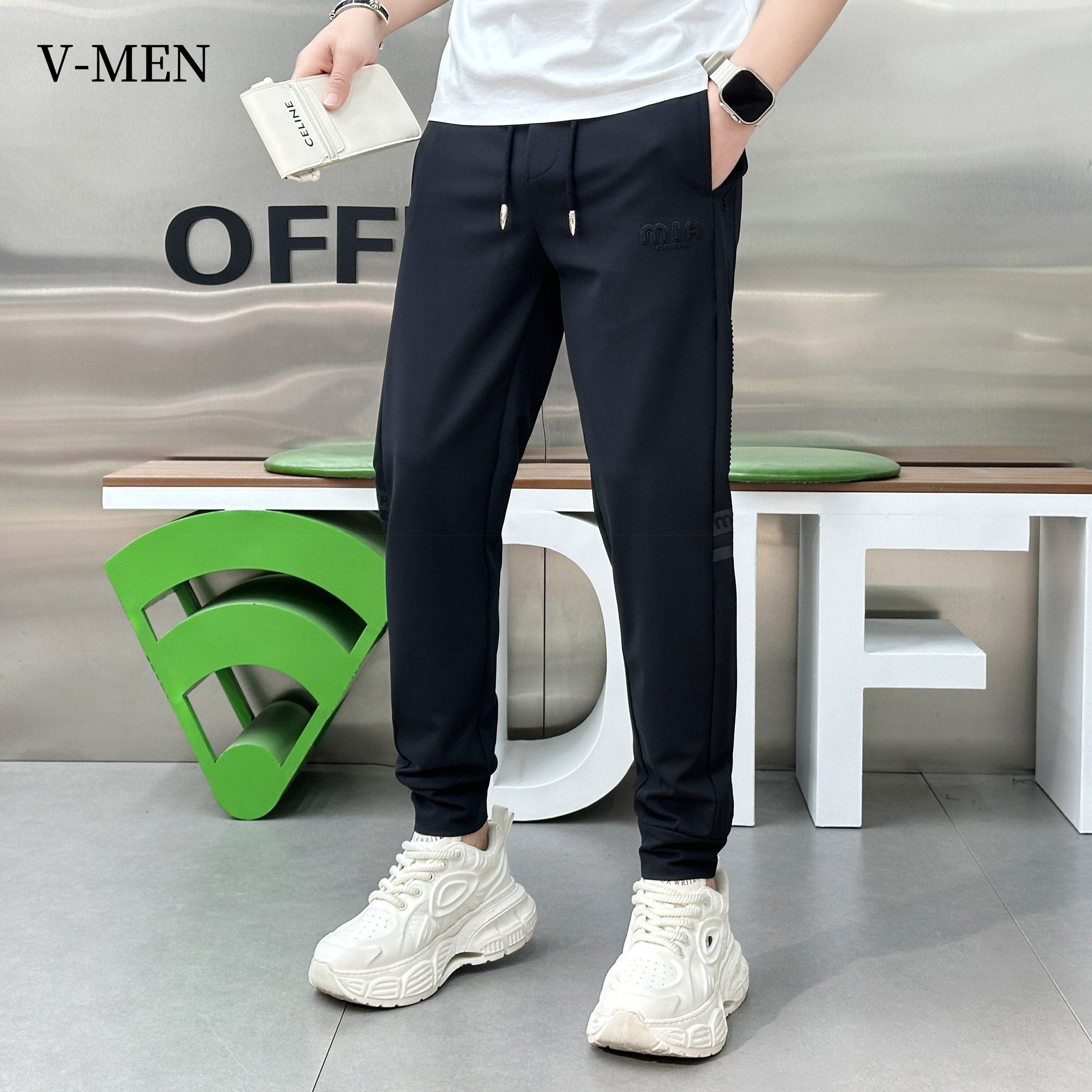 VMEN威曼春夏新款时尚潮流休闲裤男修身运动束脚休闲长裤男士潮牌