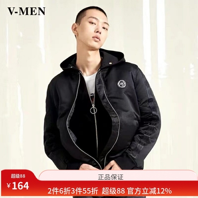 vmen威曼潮流织带拼接无帽夹克