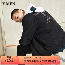 VMEN威曼潮男飞行夹克短款修身休闲时尚绣花黑色外套911603011
