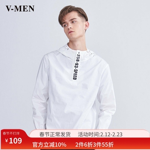 VMEN威曼套头长袖衬衣韩版潮流白色连帽衬衫外套秋上衣830967320