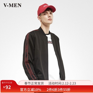 VMEN威曼韩版休闲针织夹克男潮流织带拼接棒球领外套831664711