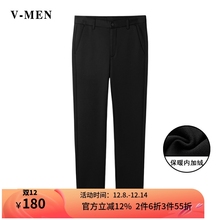VMEN威曼男装直筒裤子休闲秋冬季加绒款男士弹力修身黑色西裤K821