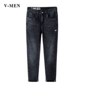 VMEN威曼新款 子V021K702 男休闲牛仔长裤 韩版 潮流黑色水洗牛仔裤