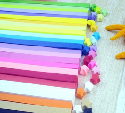 星星条 许愿星折纸 幸运星折纸条 彩色手工纸 纯色折五角星彩虹瓶