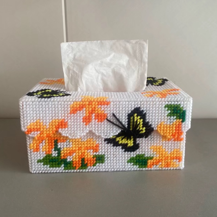 【成品】花海蝴蝶抽纸盒立体绣十字绣毛线绣手工制作汽车客厅包邮