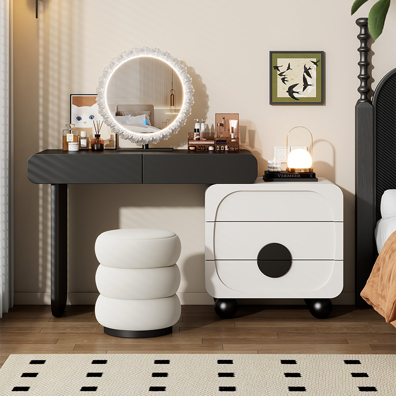 实木烤漆2025新款实木黑白梳妆台
