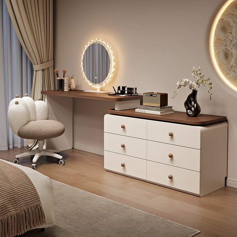 中古风实木斗柜一体梳妆台