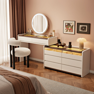2026新款 奶油风化妆桌主卧梳妆台轻奢高级斗柜实木收纳一体化妆台