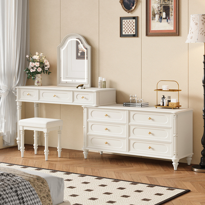 美式复古实木烤漆梳妆台斗柜收纳