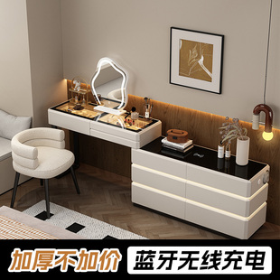极简卧室床尾多功能可伸缩斗柜梳妆台一体奶油白色化妆桌现代简约
