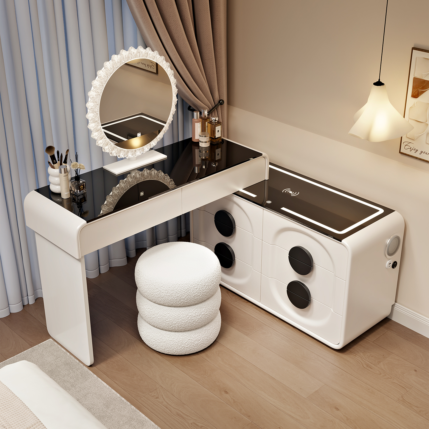 2025新款中古奶油风梳妆台