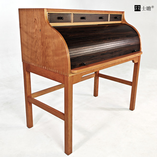 士瞻北欧实木书桌家用办公桌卷帘式 储物写字台