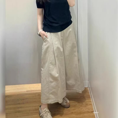 日单男女装棉质高腰阔腿裤宽松百搭垂坠感休闲七分裤慵懒风483042