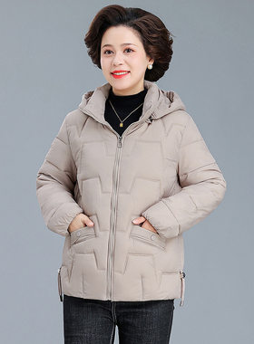 中老年短款棉衣女2024年妈妈婆婆款宽松大码连帽羽绒棉服保暖外套