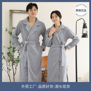 睡袍女秋冬季加厚沙粒绒睡袍 中长款加绒情侣浴袍 情侣睡衣冬