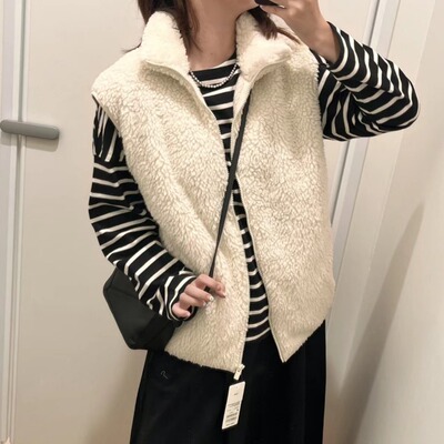 2024秋冬季仿羊羔绒摇粒绒背心保暖宽松立领马甲坎肩外套461913