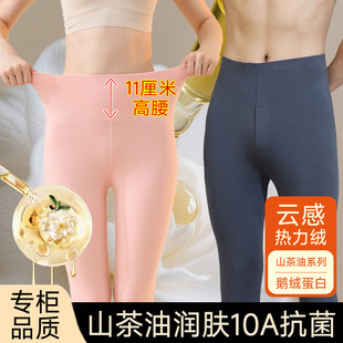新款山茶花油加厚秋裤男士加绒保暖衬裤冬季高腰打底裤女棉毛裤