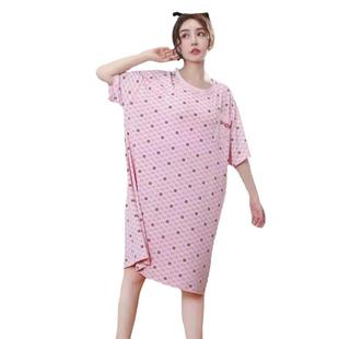 女夏新款加肥加大码宽松柔软舒适轻巧弹力吸汗棉短袖家居裙中长裙