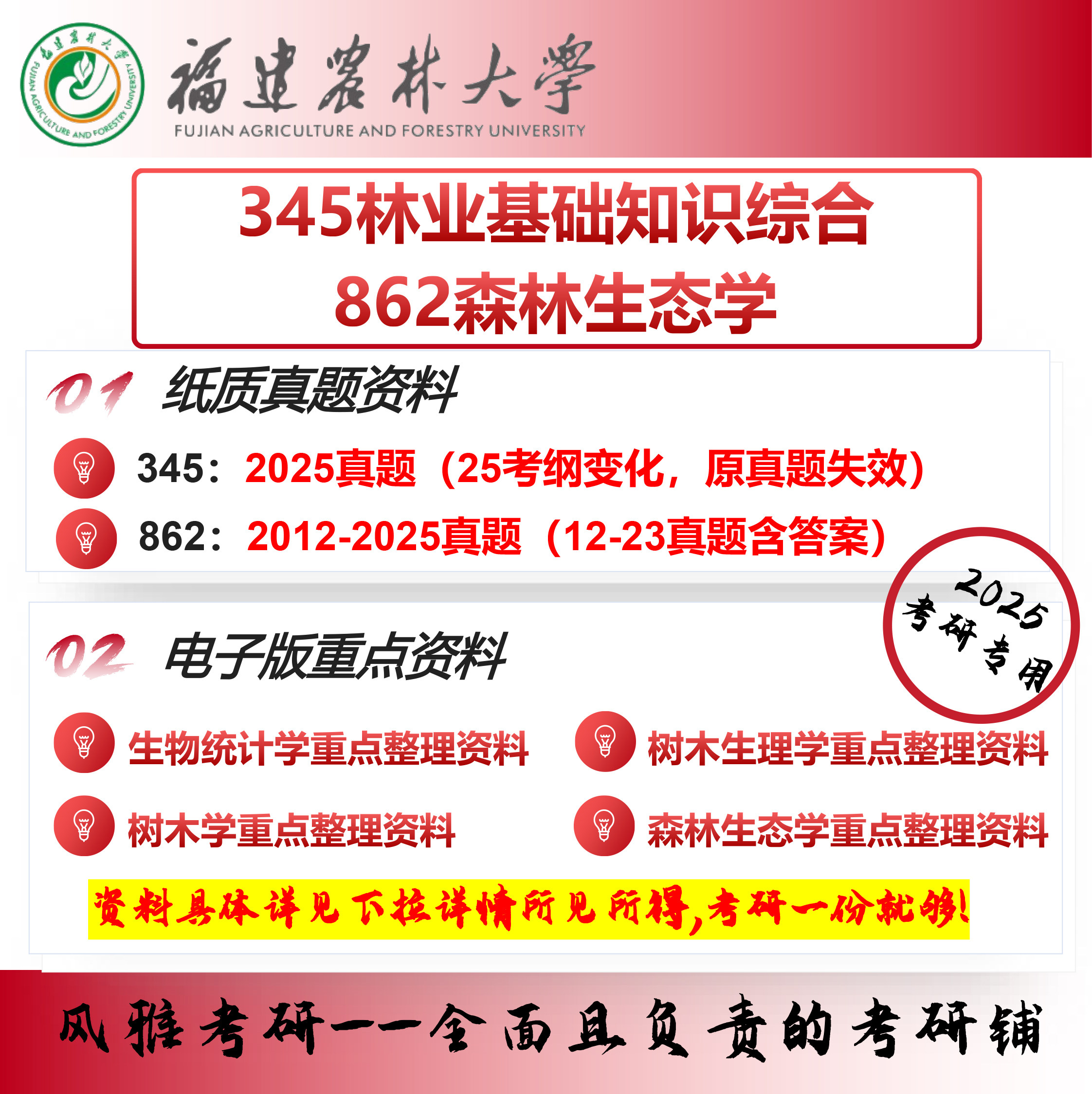 福建农林大学345林业基础知识综合 862森林生态学林业考研真题资料复习重点